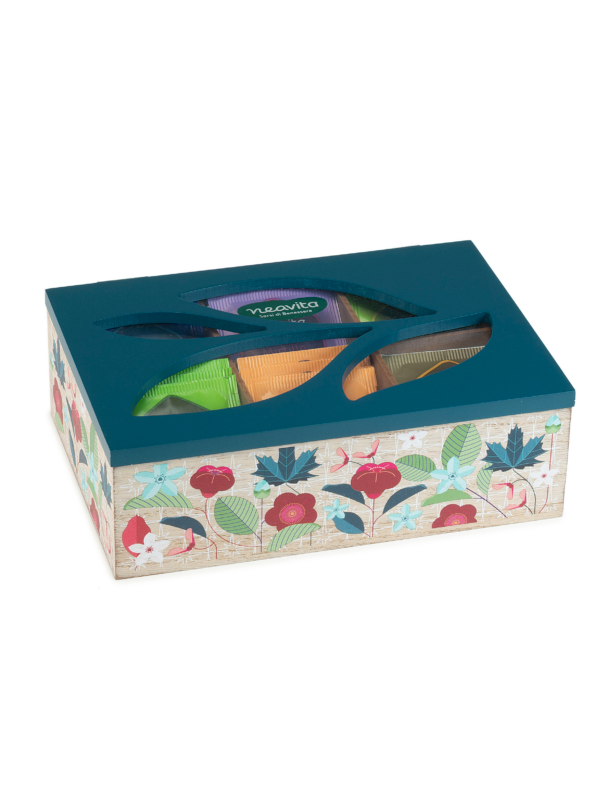 Neavita Cofanetto Legno Azzurro con Tisane Assortite, 30 Filtri BIO