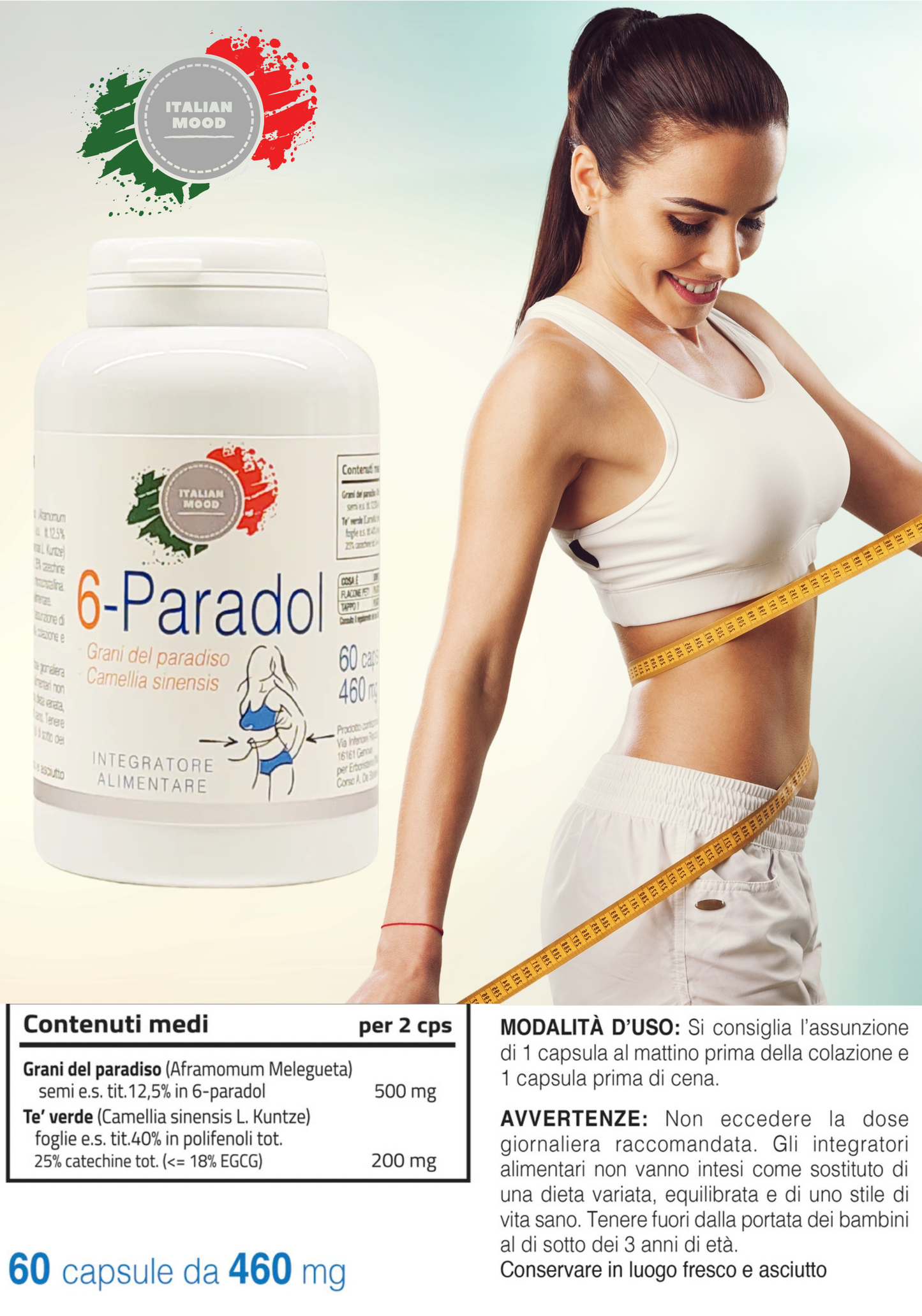 Italian Mood - 6-Paradol 60 Capsule, Controllo del peso corporeo con Aframomum Melegueta (Grani del Paradiso)
