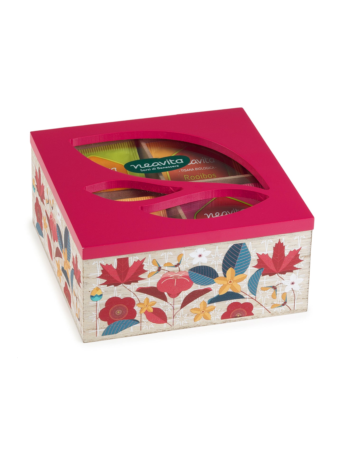 Neavita Cofanetto Legno Fucsia con Tisane Assortite, 20 Filtri BIO
