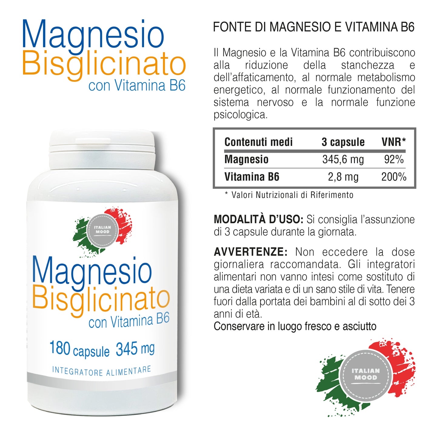 Italian Mood – Magnesio Bisglicinato con Vitamina B6