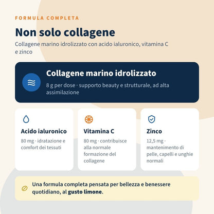 Italian Mood - Collagenic Plus 300gr, Collagene Marino idrolizzato, acido Ialuronico Vitamina C e Zinco. Al favoloso gusto Limone