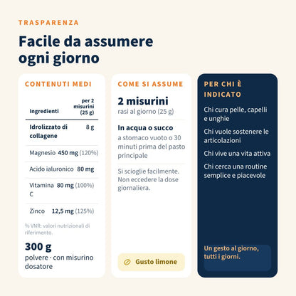 Italian Mood - Collagenic Plus 300gr, Collagene Marino idrolizzato, acido Ialuronico Vitamina C e Zinco. Al favoloso gusto Limone