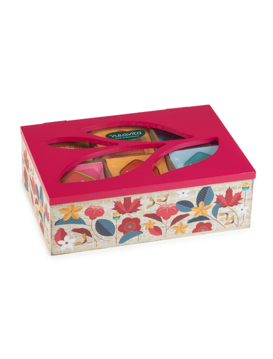 Neavita Cofanetto Legno Fucsia con Tisane Assortite, 30 Filtri BIO