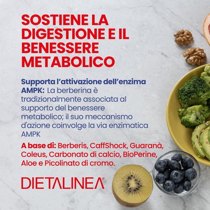 DietaLinea Berberina 600 Fat Slim con CaffShock - Integratore con Cromo Picolinato e Coleus | Supporto al Metabolismo dei Macronutrienti