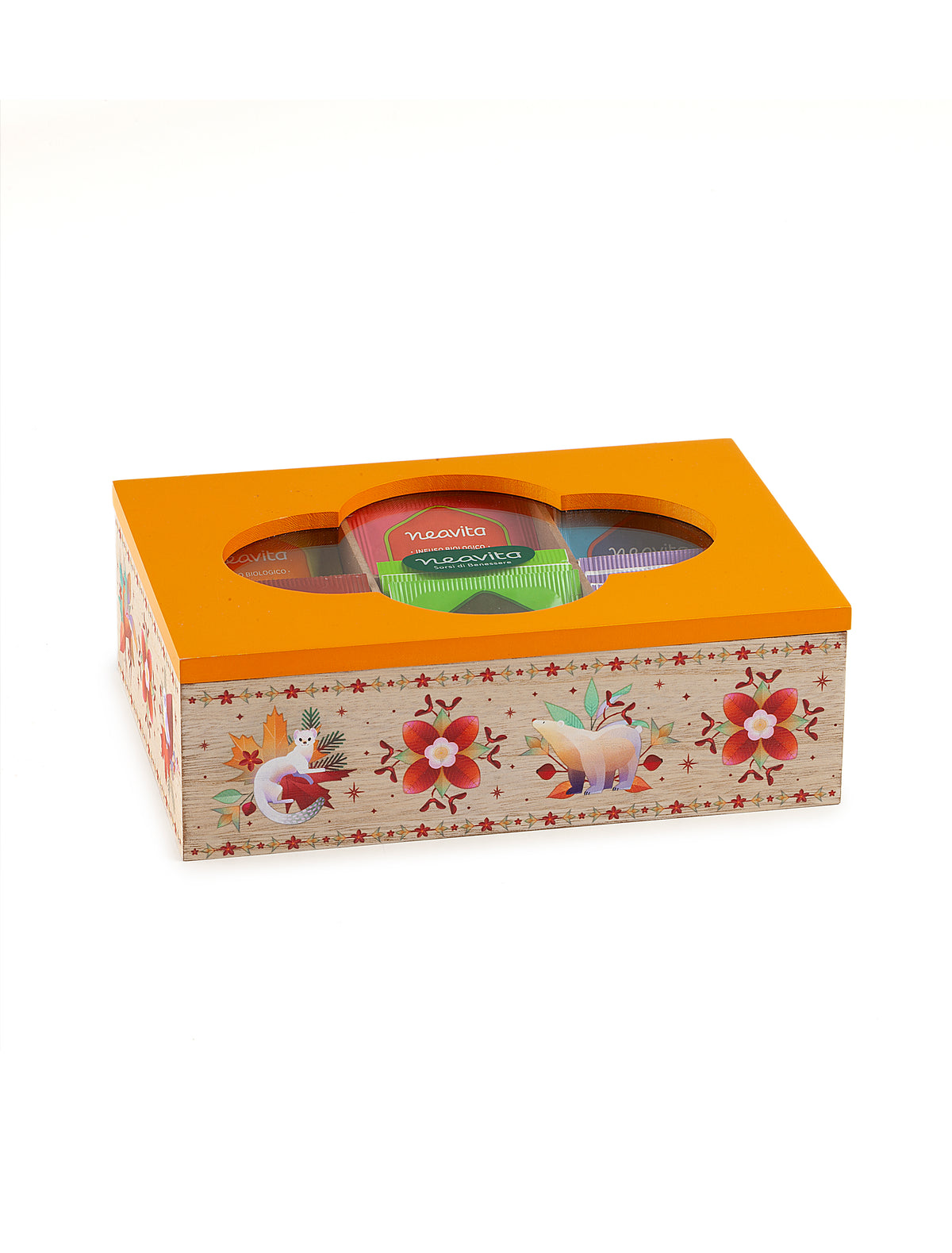 Neavita - Cofanetto Legno Bio Arancione a 6 scomparti 30 tisane assortite