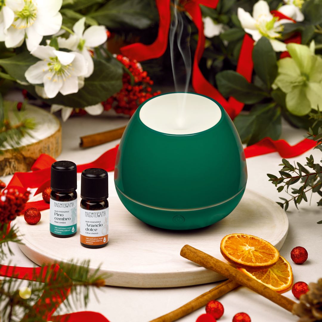 Nasoterapia Kit Aria di Festa - Diffusore a Ultrasuoni Ghianda Verde con Oli Essenziali Bio