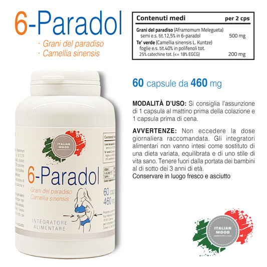 Italian Mood - 6-Paradol 60 Capsule, Controllo del peso corporeo con Aframomum Melegueta (Grani del Paradiso)