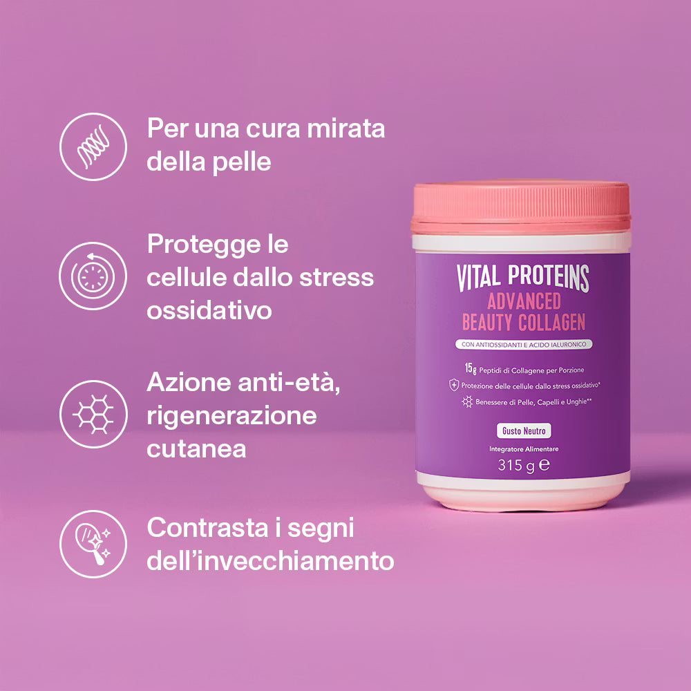 Vital Proteins - ADVANCED BEAUTY COLLAGEN, Integratore di collagene in polvere Barattolo da 315g