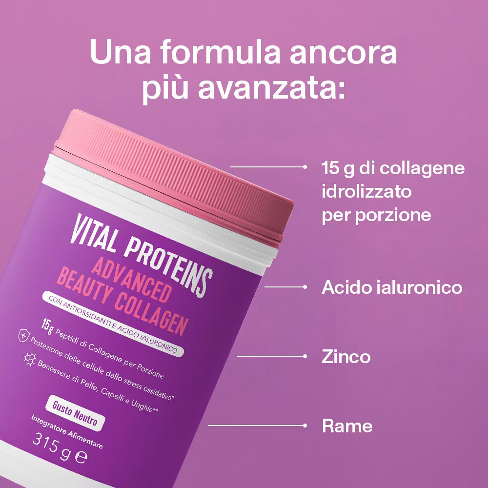 Vital Proteins - ADVANCED BEAUTY COLLAGEN, Integratore di collagene in polvere Barattolo da 315g