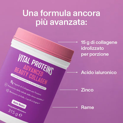 Vital Proteins - ADVANCED BEAUTY COLLAGEN, Integratore di collagene in polvere Barattolo da 315g