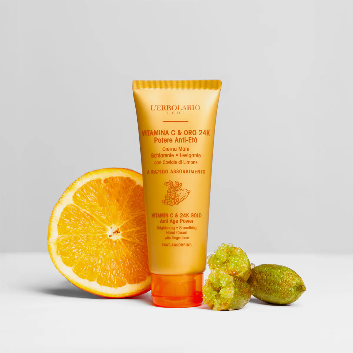 Crema Mani Vitamina C & Oro 24K 75 ml, Schiarente e Levigante con Caviale di Limone